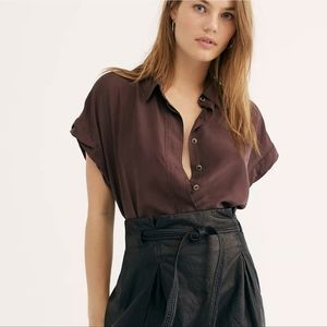Free People We The Free Medium Meet Me In The Wood Buttondown Dusty Plum Top